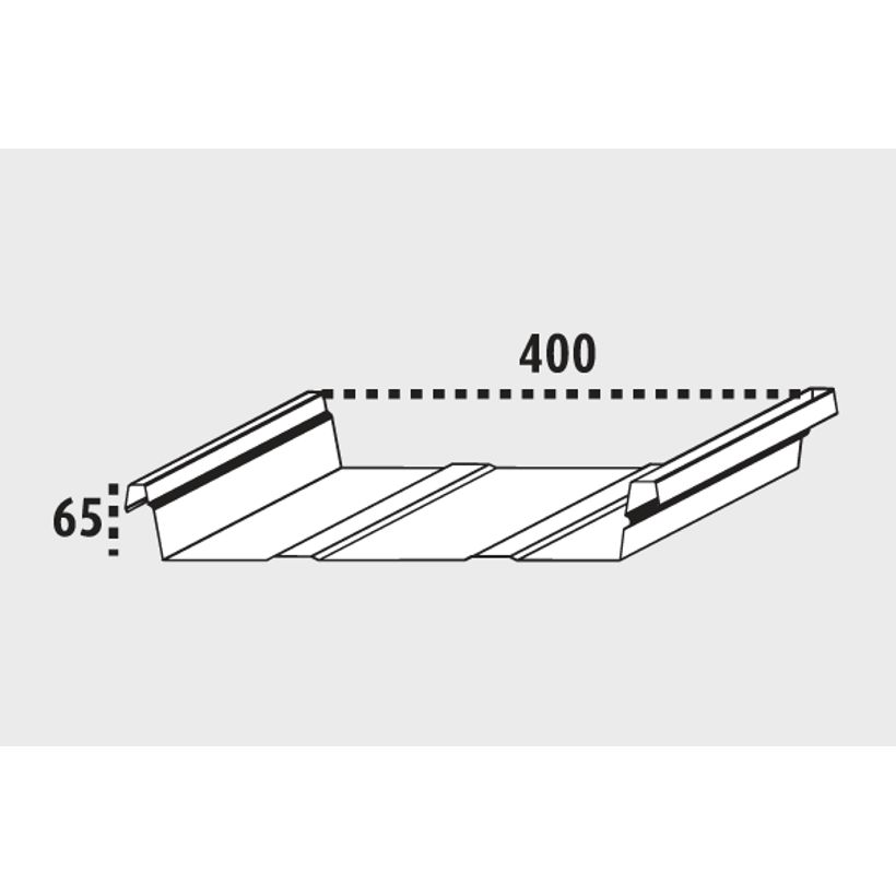 Rib-Roof Speed 500, Profilbahn Stahlblech, bandverzinkt und  farbbeschichtet, Oberseite 25 μm Polyesterlack, Rückseite Schutzlack  Zambelli